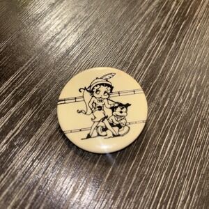 Vintage Lisa Frank Betty Boop with‎ Dog 1-3/4" Button Pin 1979 KFS